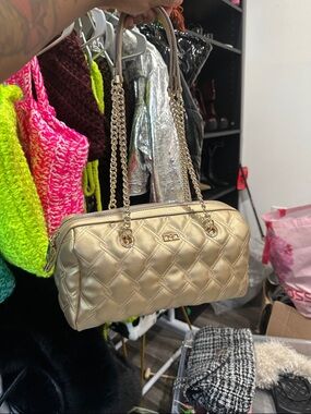 Quilted Metallic Gold Shoulder Tote with Chain Handles